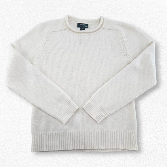 90s Vintage Lauren Ralph Lauren Ivory Wool Angora Cashmere Sweater Size Medium - Picture 1 of 13